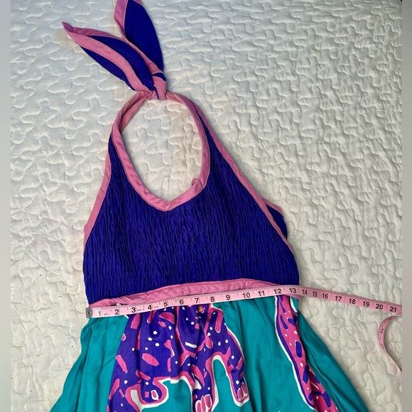 Vintage Jeanne Marc Cat Print Halter Dress 80s Festival Retro Y2K USA Made Sz S - Picture 10 of 12